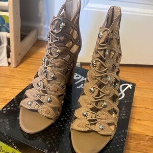 Sam Edelman Tan Lace-Up Cutout High Heel Sandals